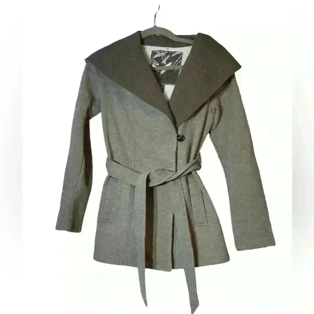 Sebby Tan & Brown Hooded Knit Belted Jacket Size Small Warm | Cozy | Fall
